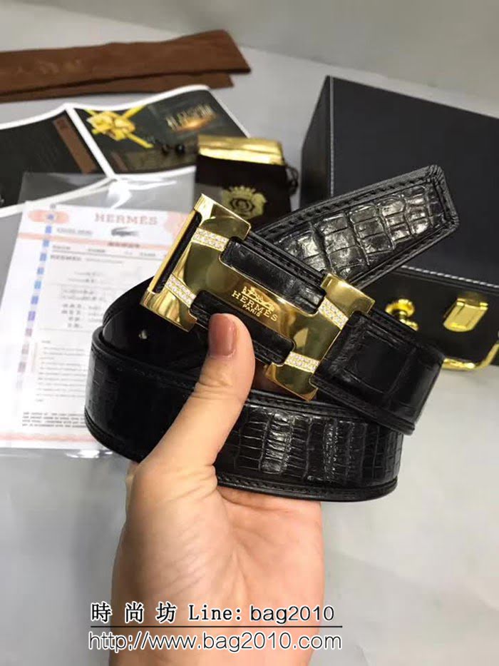 愛馬仕HERMES 進口鱷魚腹皮 精工製作 鋼材質五金件高端男士皮帶 HHG1339
